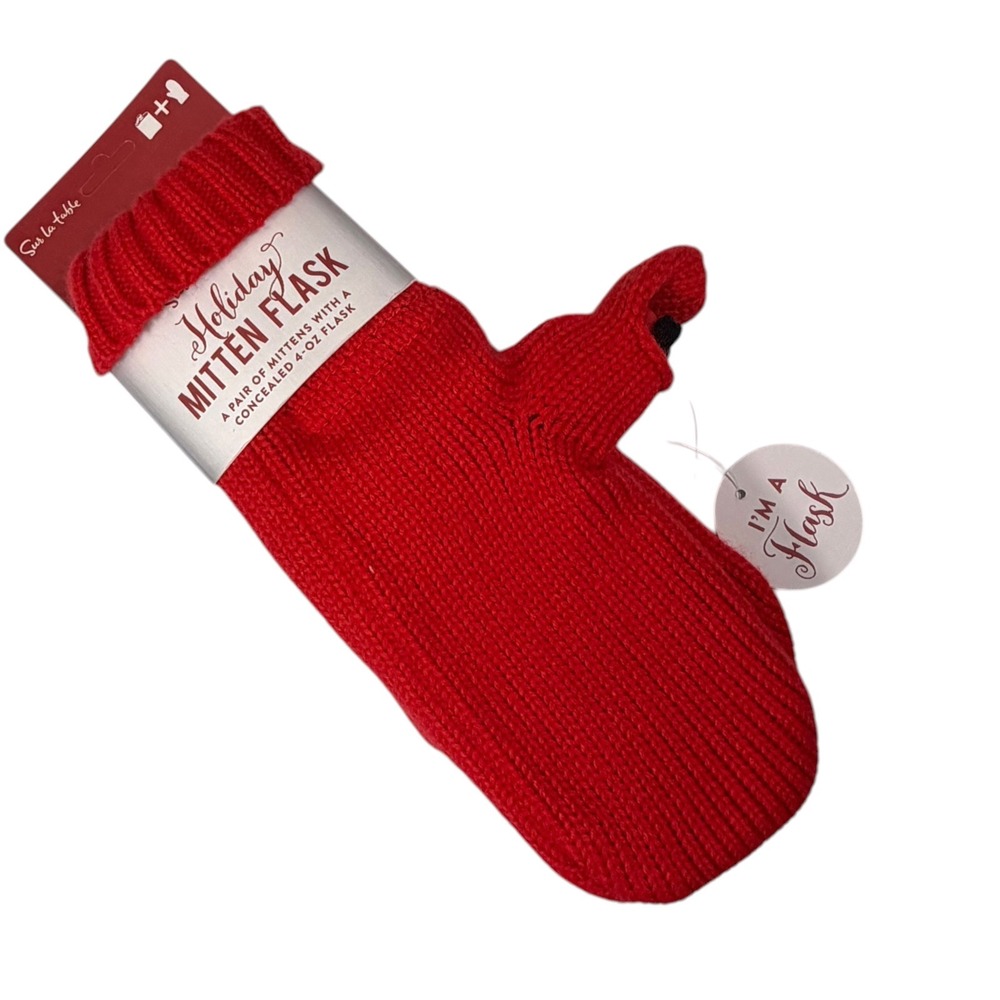 Sur La Table Red Holiday Mitten Flask Concealed 4oz Novelty Gift Gorpcore Ski